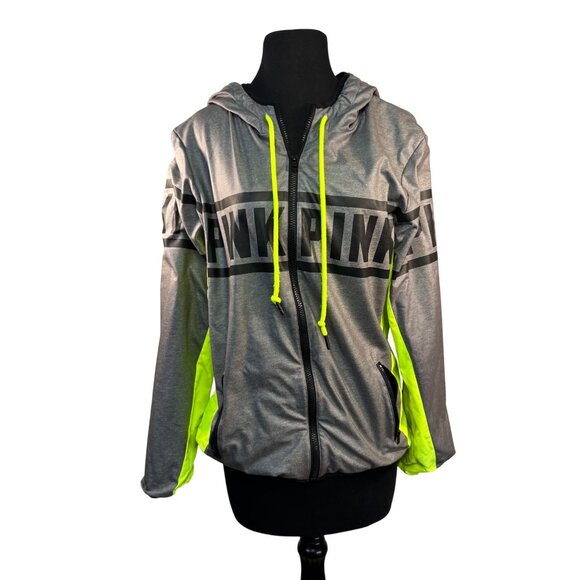 Victorias Secret Pink Womens XS/S Gray & Neon Yellow Zip-Up Hoodie Jacket - Picture 1 of 8